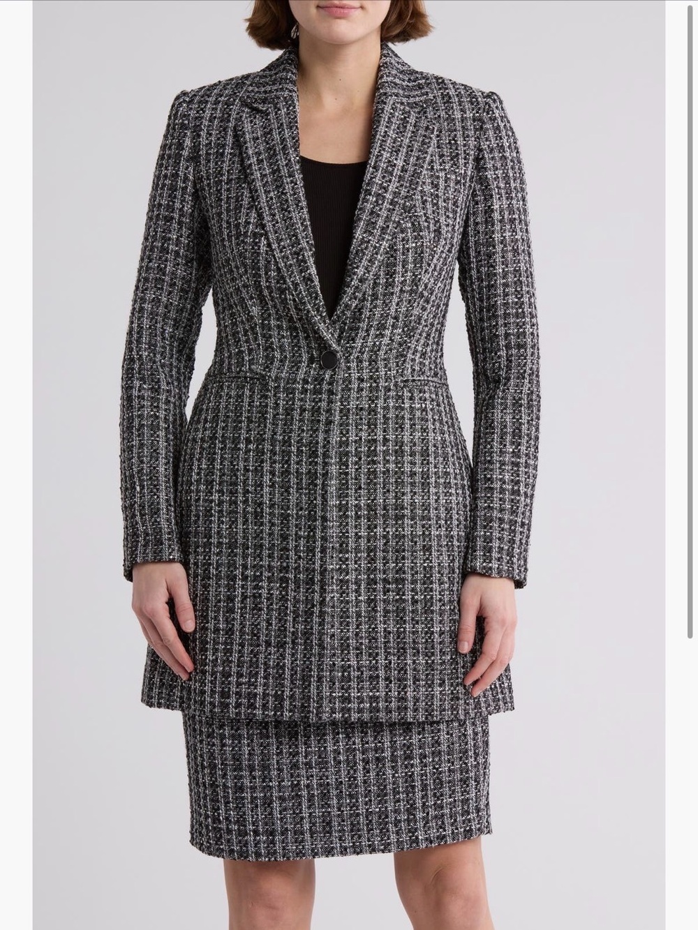 ♟️2 Piece 💫Calvin Klein Black and White Tweed Jacket & Skirt Size 10♟️